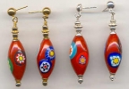 Millefiori, Red Oval Earrings with Seed Beads
